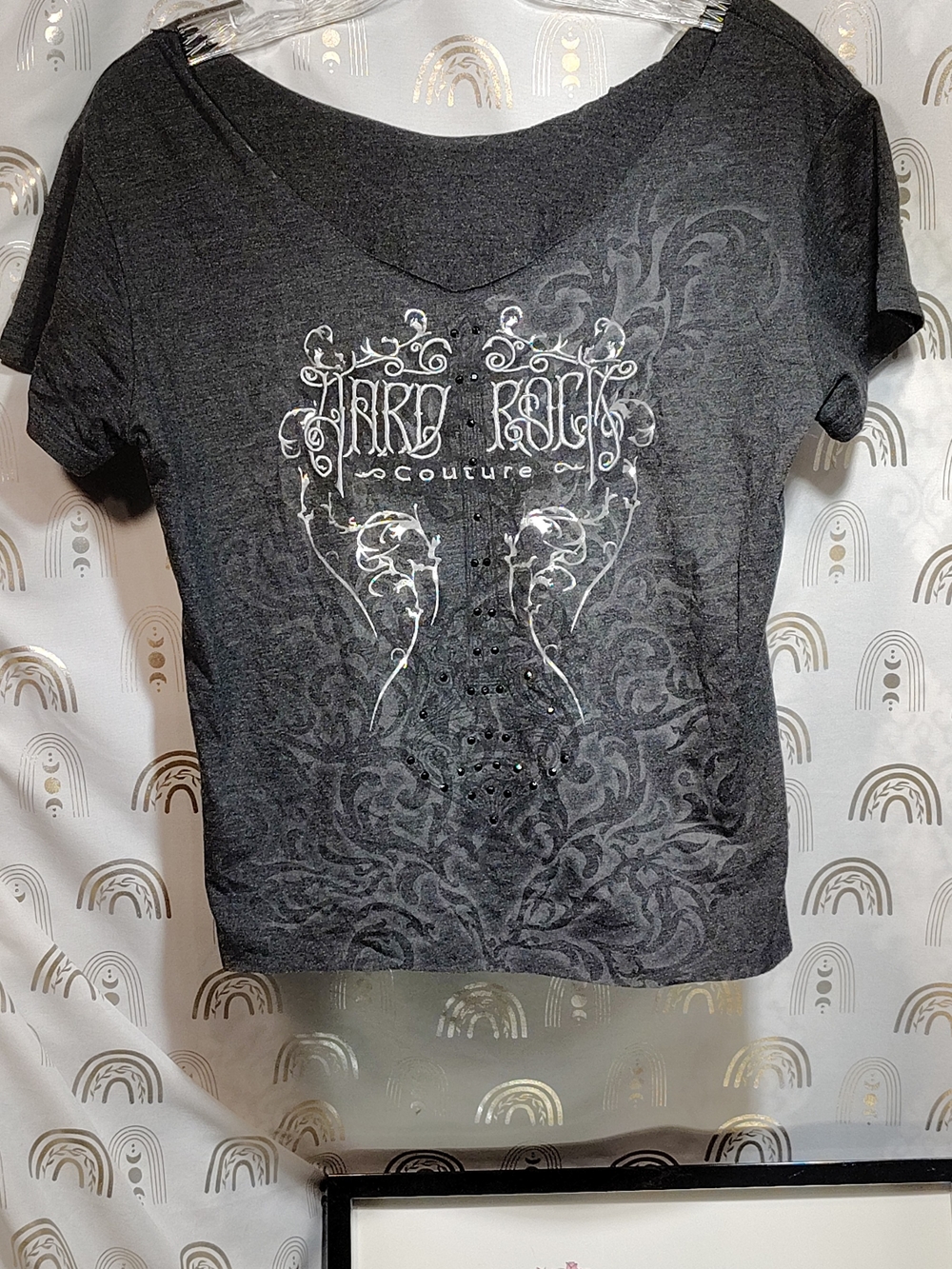 Distinct Charcoal Graphic V-Neck Tee by Aria Rocks Couture
